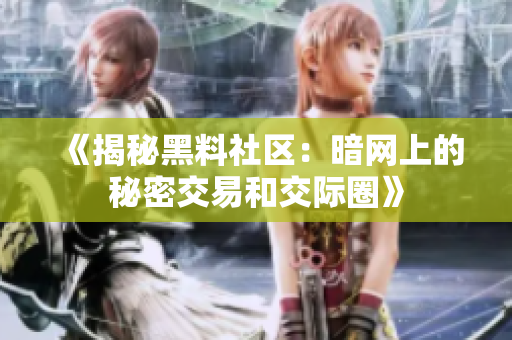 《揭秘黑料社区：暗网上的秘密交易和交际圈》